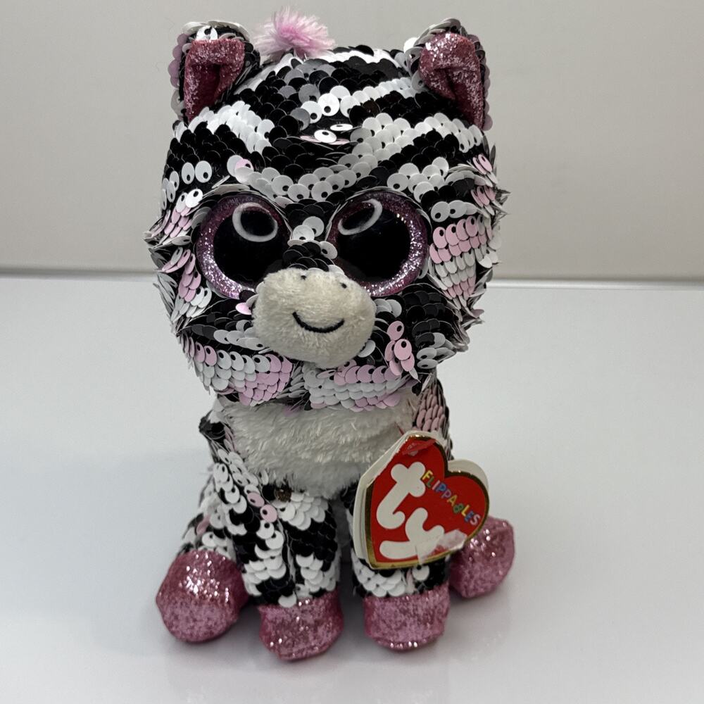 NEW ZOEY ZEBRA Ty FLIPPABLES Sequin Beanie 6" Boos Limited Collection Plush Toy